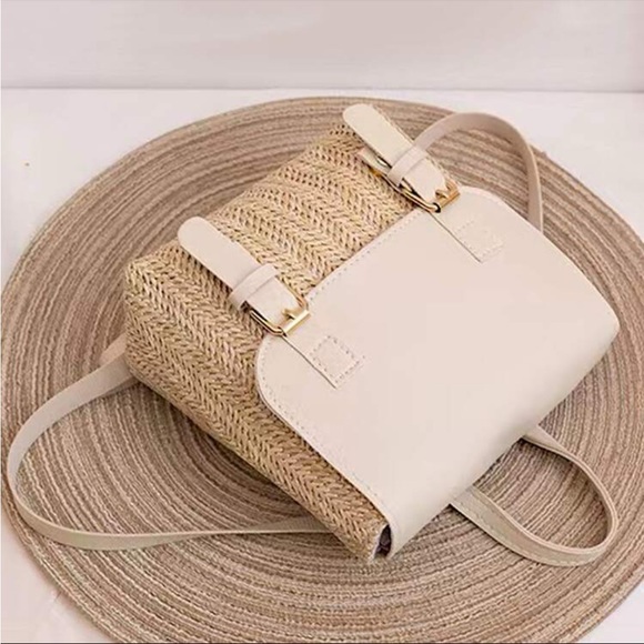 Boho Vegan Leather Straw Buckle Mini Back Pack main image 6